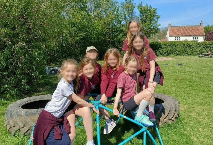 Children on a climbing frame on the school field Children on a climbing frame on the school field